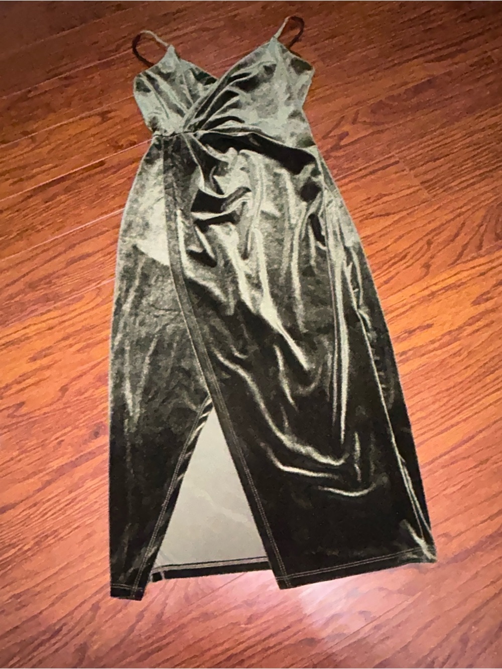 Velvet Olive Green Wrap Midi Dress